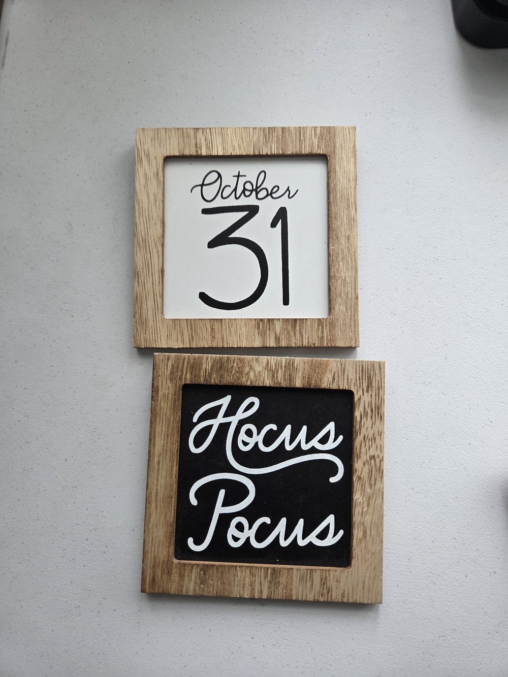 Wood Frame 'October 31' & 'Hocus Pocus' Wall Signs - Natural Wood
